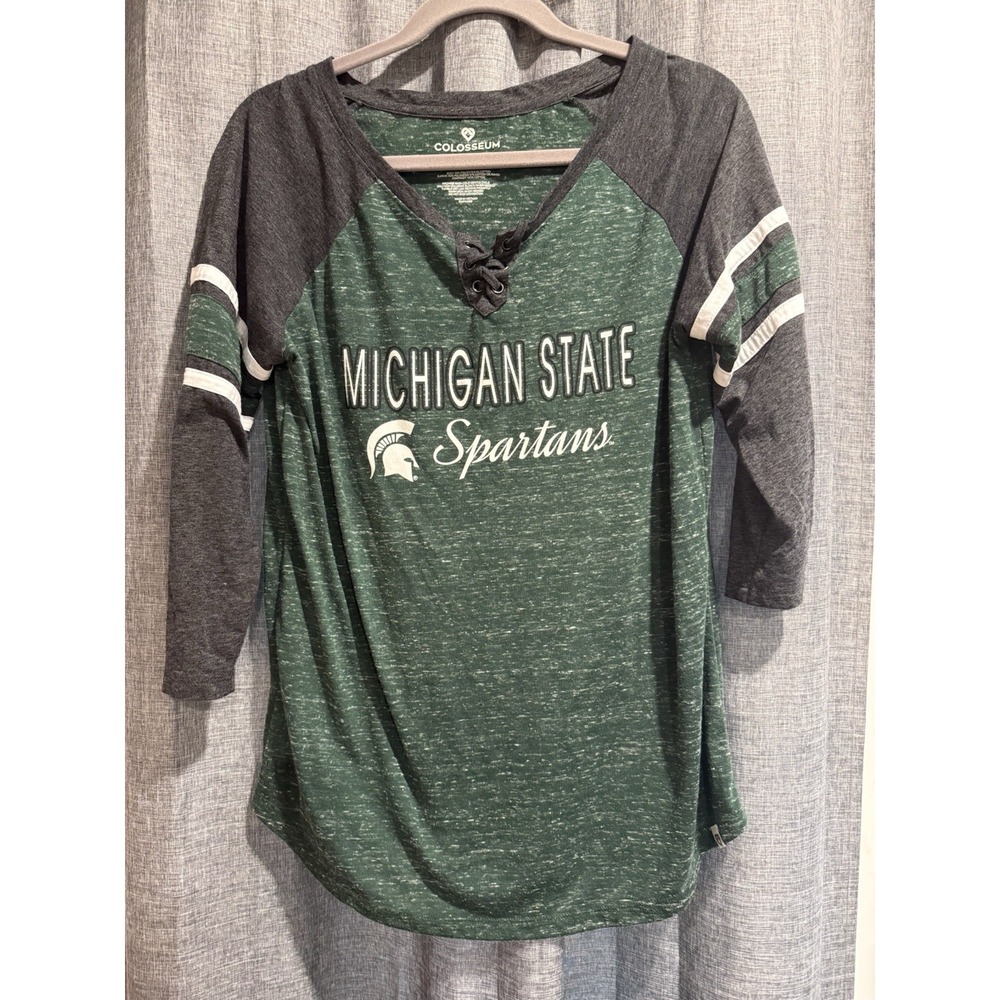 Colosseum Michigan State Spartans Women's Size XL Lace-Up 3/4 Sleeve Shirt